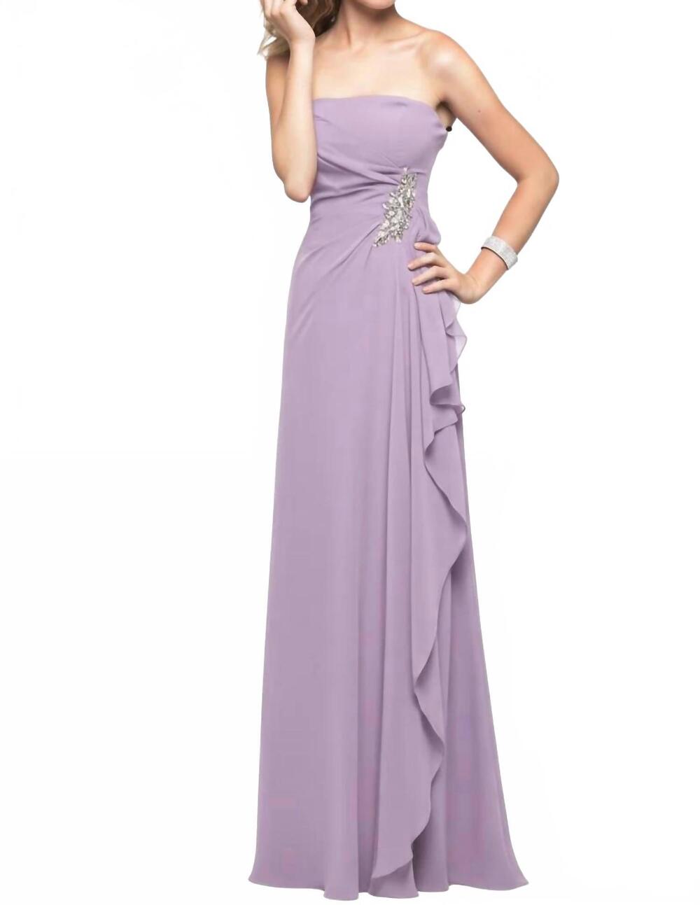NEW LAST DRESS strapless chiffon elegant ruffle prom dress in lilac